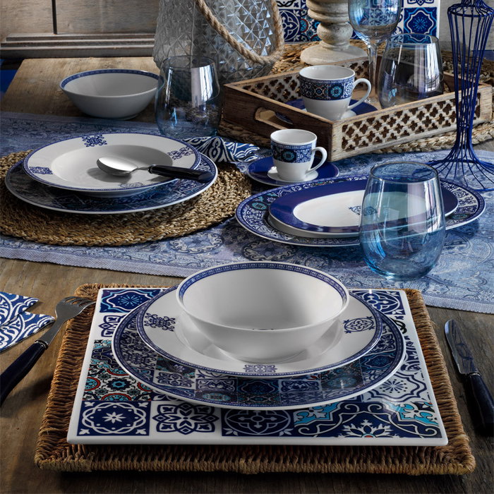 Hermia Vajilla de Porcelana de 24 Piezas en Azul Marino y Turquesa